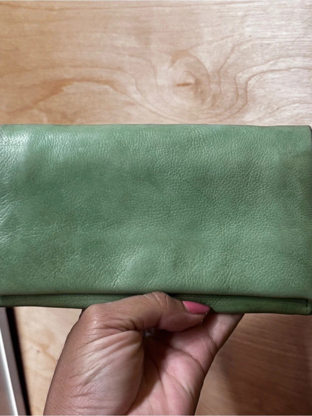 latico Mint Green Leather Fold-Over Clutch wallet